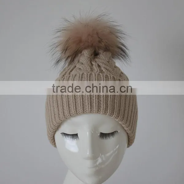 Myfur Knitted Beanie Slouchy Unisex Cap Baggy Skull Ski Keep Warm Hat With Fur Ball photo-2