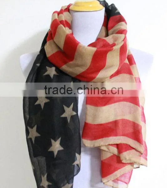 American Flag Scarf Cute Star Bangled Banner Scarf Red and Blue Star Scarf Taupe American Flag Scarf photo-3
