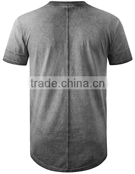 Men's Hip Hop Lightweight Crewneck Oil Wash Longline T Shirt photo-2