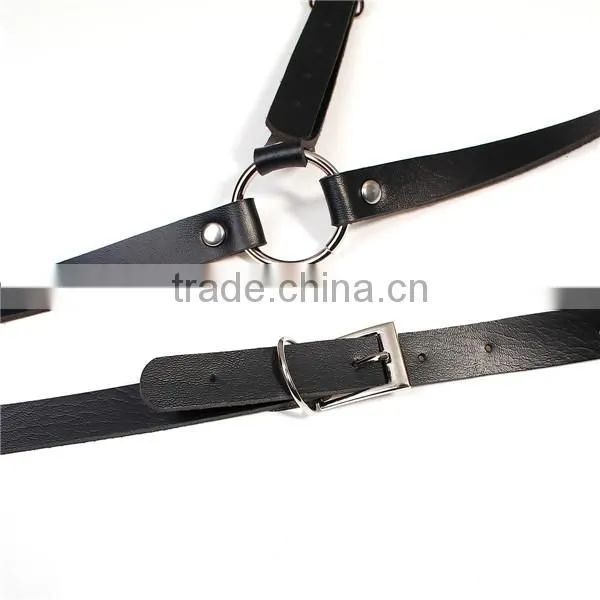 PU Leather Crossover Adult Suspenders Black photo-2
