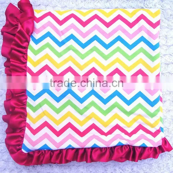 Newborn Infant Colored Cotton Satin Ruffle Chevron Soft Baby Blanket photo-2