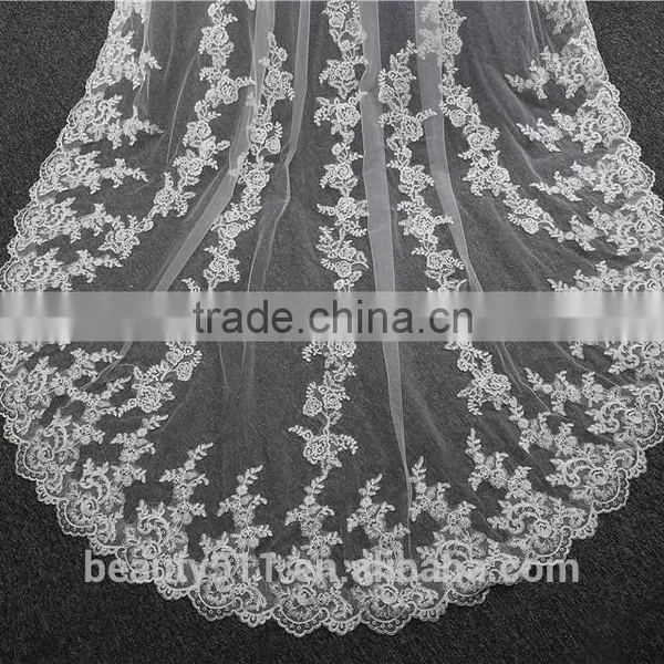 2017 Wholesale New Grance Long Lace Bridal Wedding Veil Fashionable Long Tulle HL14 photo-5