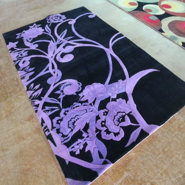 Black And Purple Floral Cut Pile Area Rug Carpet Wool Guangzhou Carpet