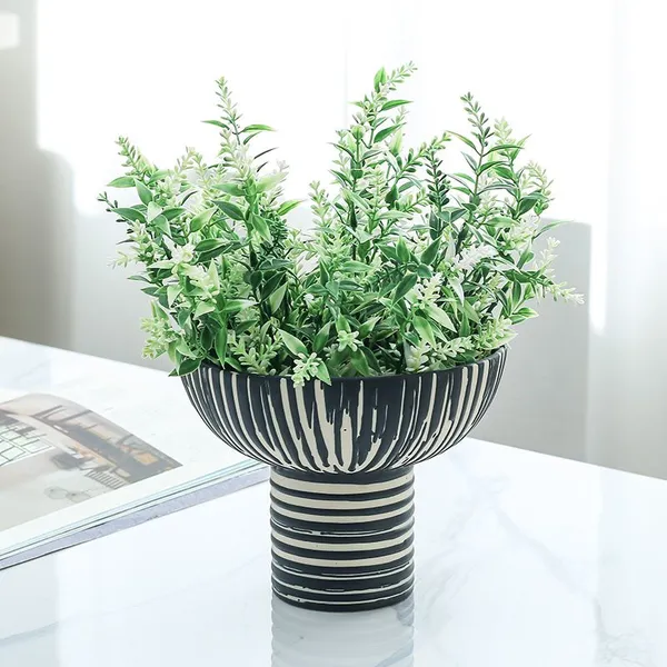 Large Tall Stripe Ceramic Flower Arrangement Vase For Balcony Garden Study Decoration photo-5