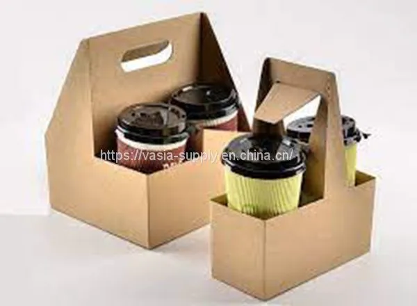 2 Cup Disposable Drink Carrier With Handle, Kraft Paperboard Cup Holder for Hot or Cold Drinks, to Go Coffee Cup Holder for Food Delivery Service photo-3