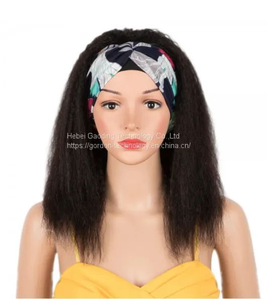 Natrual Color Kinky Straight Headwrap Human Hair Wig photo-3