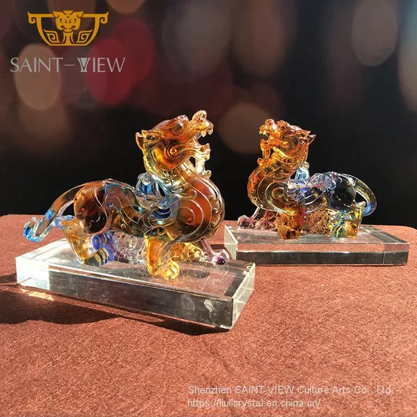 Fengshui Wholesale Crystal Liuli Pair Auspicious Lions Mini Statues Wedding Gift photo-3