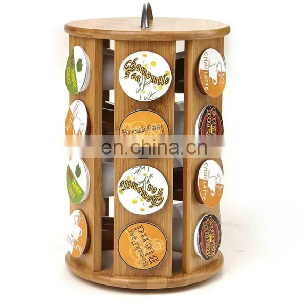 Multifunctional Durable Bamboo 360-degrees Revolving Coffee Pod Holder Nespresso Capsule Rack Organizer Storage photo-2