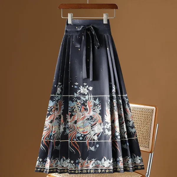Wholesale Hanfu Pleated Skirt Woman Clothing Faldas Harajuku Vintage Maxi Chinese Style Horse Face Skirts for Women Saia One-piece Long photo-3