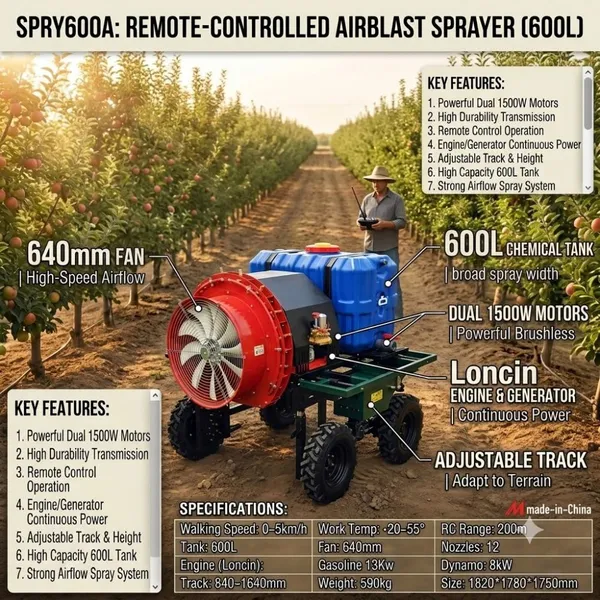 600L Remote Control Agricultural Crop Sprayer With Wind Assisted Atomization System for Orchard Pest Control photo-2