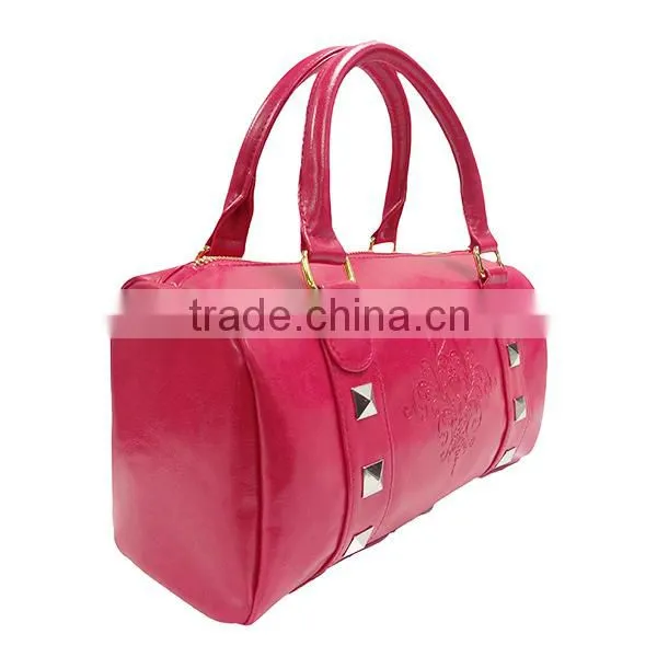 Fashion Fancy With Embossed Logo Pink PU Mini Boston Bag Handbag photo-5