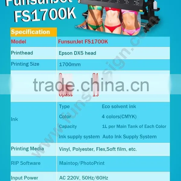 Promotion Price Funsunjet FS1700K 1.7m Solvent Printing Machine With One DX5 Head Fast Printing Speed photo-3