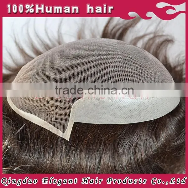 2015 Qingdao Hairpiece Factory Unprocessed Bleach Knots Full Swiss Lace India Hair Men Toupee photo-4