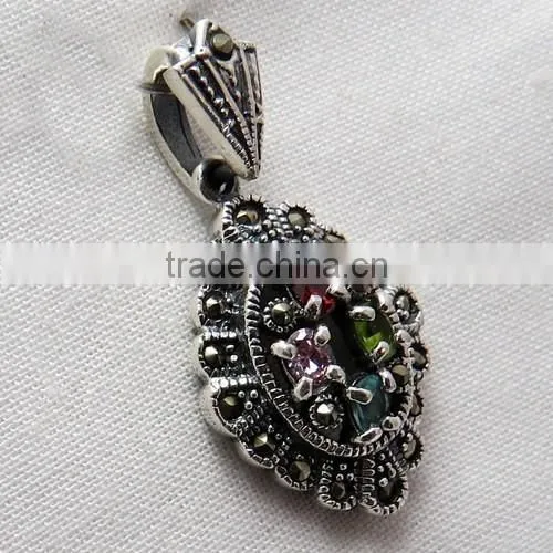 Beautiful Marcasite Multi Colour Pendant, Handmade Silver Jewellery, Silver Jewellery photo-5