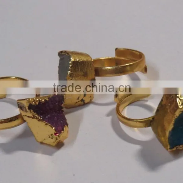ADJUSTABLE Gold DRUZY Electroplated Agate Assorted Gemstone Rings photo-3