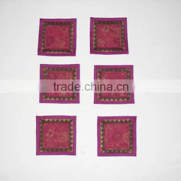 Placemats and Coaster in Pink Color Indian Silk Table Runner photo-3
