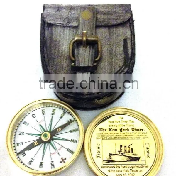 Nautical Brass Titanic Compass - Marine Gift With Leather Box 13530 photo-5
