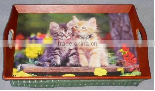 Kaifeng Hot sell Pine wood wooden lap tray with Cushion ,with Polyethylene foam bean bag,with handle
