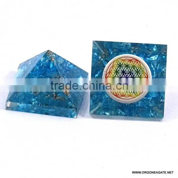 Blue Onyx Baby Orgone Pyramid With Flower Of Life | Orgonite Agate photo-3