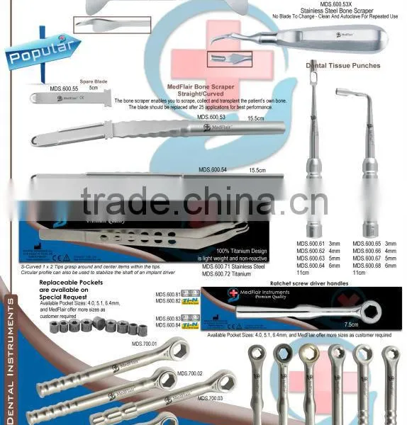 Steel Bone Scraper Dental Implant Instruments