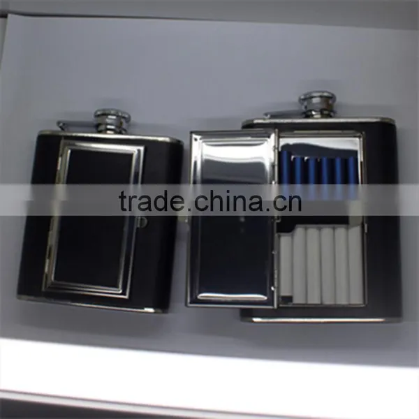 High Quality Stainless Steel 6oz Flagon Hip Flask With Cigarette Case photo-6