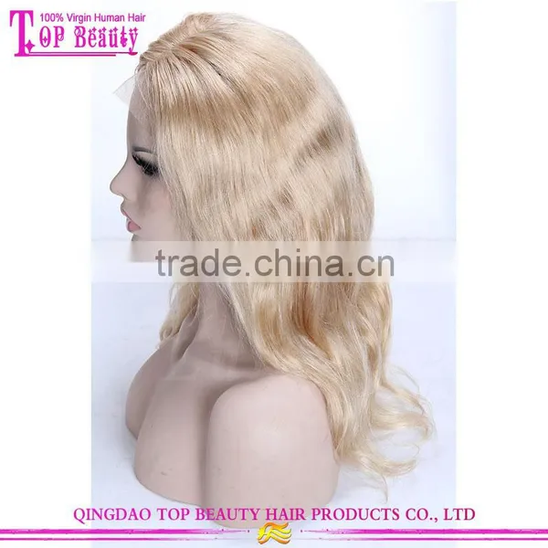 Wet and Wavy Cheap 16 Inches Thick Human Hair Lace Front Wig #22 Natural Straight Middle Part Lace Front Wig Blonde photo-2
