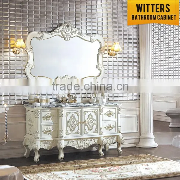 High Quality Ivory White Royal Mirror Bathroom Cabinet