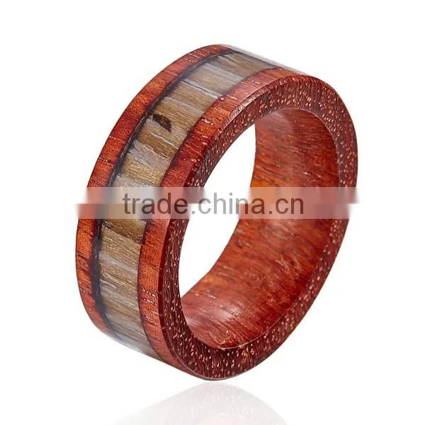 8MM New Natural Wood Ring, Red Wood Ring With Wood Inlay, Real Wood Ring photo-2