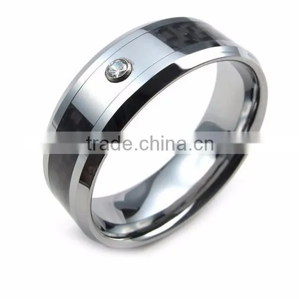 Fashion Men's Jewelry Tungsten Ring With Crystal Rhinestone photo-2