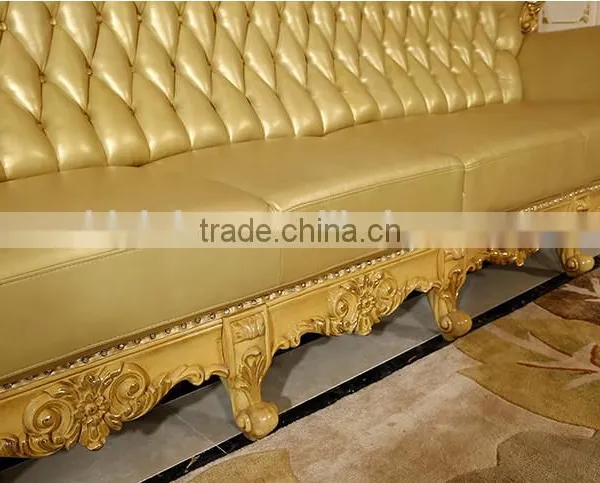 European Style Golden Color Wooden Hand Carved Living Room Leather Sofa Furniture Set(MOQ=1 SET) photo-5