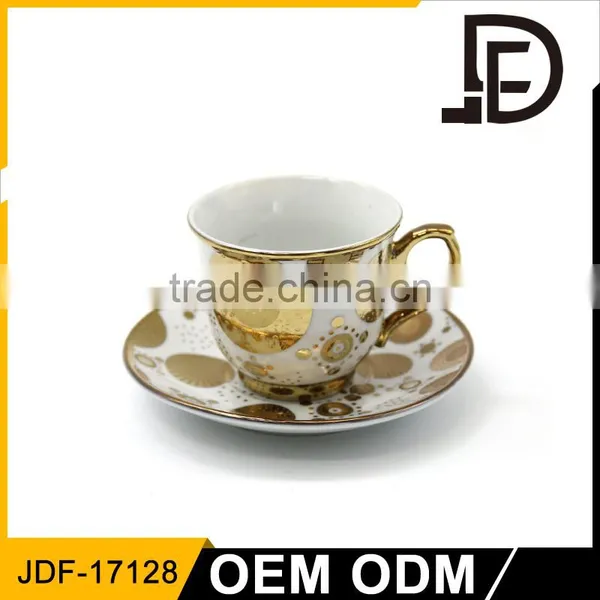 Wholesale Gold Electro Plating Custom Printed Durable Porcelain Tea Cup and Saucer photo-3
