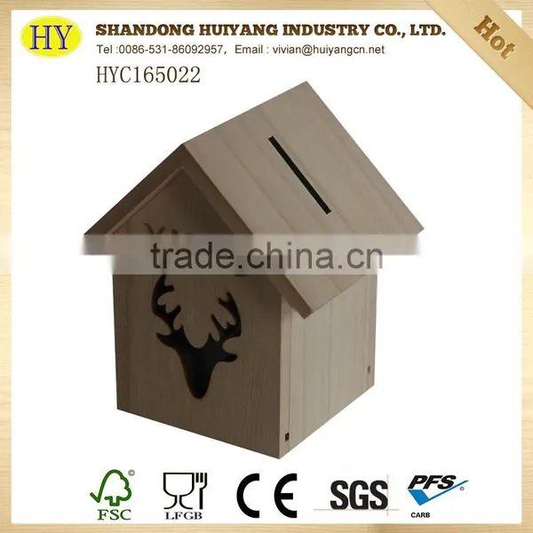 Christmas Gift Unfinished Cheap Wooden Money Box photo-3