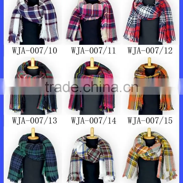 Yellow Blue White Checks Designs Scarf and Shawls Wholesale Women Scarf Pashmina photo-5