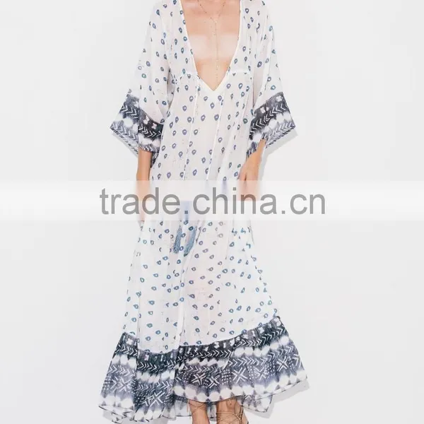 Gorgeous Boho Printed Rayon V Neck Maxi Dress Bohemian Ladies Western Dresses Names HSd5094 photo-4