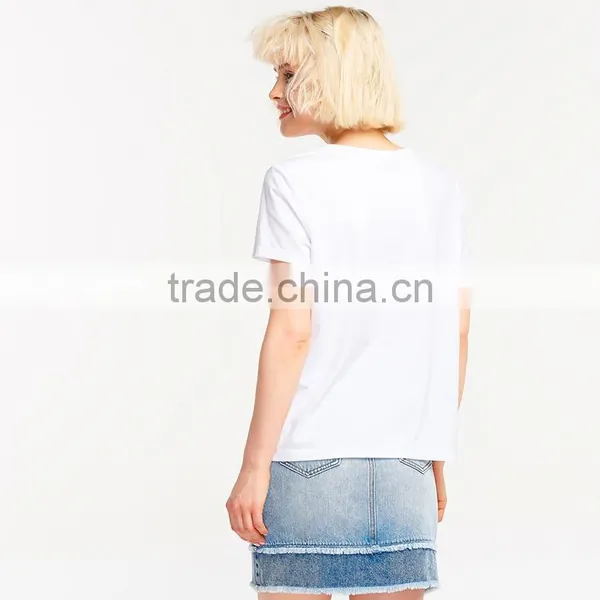 Lovely Heart Pattern Design Custom Printing 100% Cotton Custom O Neck Women White t Shirt photo-3