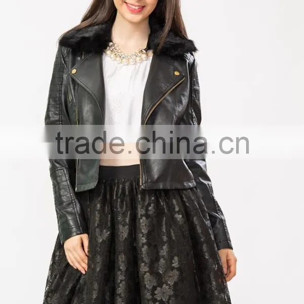 Wholesale New Fashion Fur Collar Leather Lady Jacket photo-2