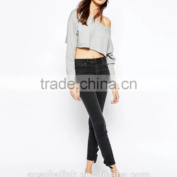 Lady off Shoulder Grey Fashion Weet Jogging Slouchy Sweat photo-3