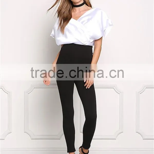 MGOO Custom Designs V Neck Tunic Fashion Cross White Satin Blouses 100% Polyester Sleeveless Tops photo-3