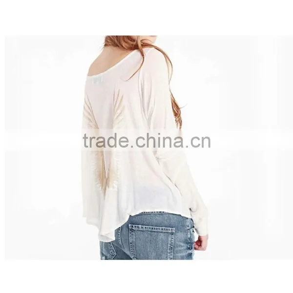 New Design Plus Size Round Neck Black and White Loose Bat Sleeve Casual Clothes Wing Printing t Shirt Blank T-shirt photo-5