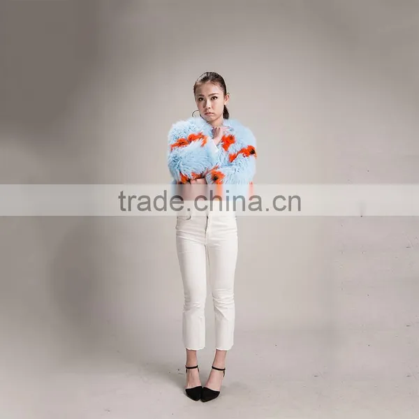 Myfur Ladies Pale Blue Fox Fur Coat With a Flower Genuine Fox Fur Outwear Jacket photo-2