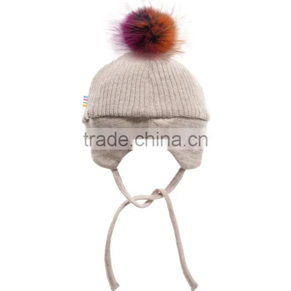 Myfur Real Raccoon Fur Pom Pom Top High Quality Wool Knitting Hat for Children photo-2