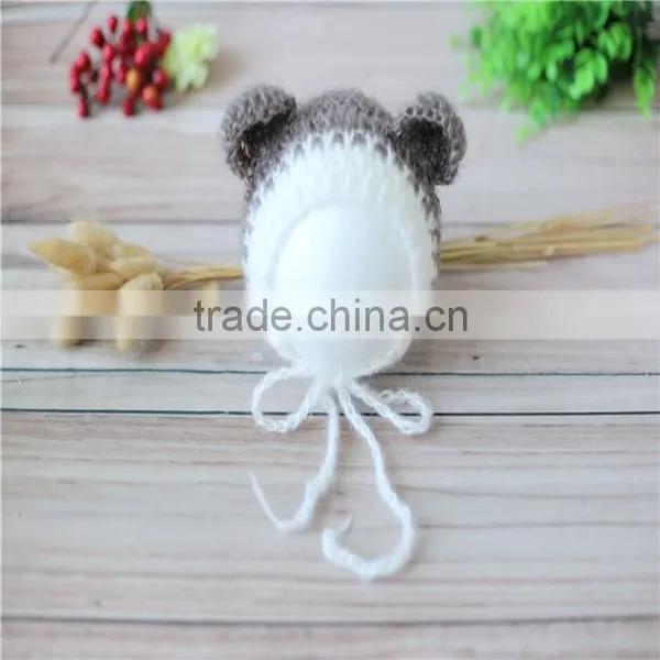 Newborn Knit Bonnet Crochet Mohair Bonnet Ruffle Mohair Hat Knit Bear Hat Baby Photography Props photo-6