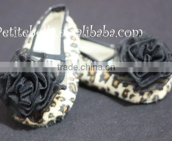 Leopard Print Shoes With Black Rosettes Pettishoes Crib Shoes MAS22