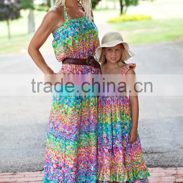Colorful Mommy and Daughter Matching Maxi Dress Floral Print Dresses photo-4