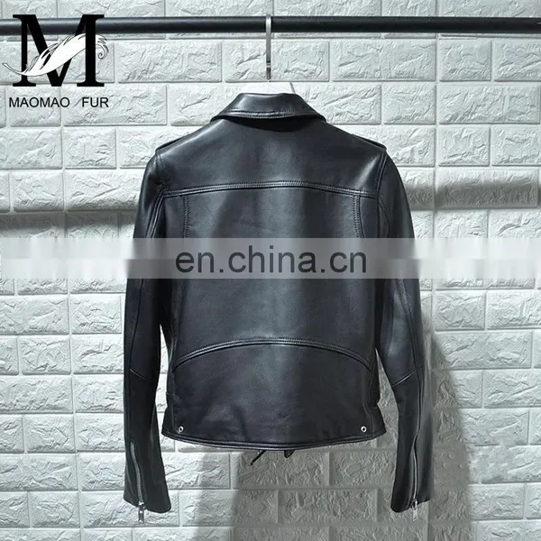 High Quality Custom Design Fashion Motocycle Jackets Black Short Women Biker Leather Jacket photo-2