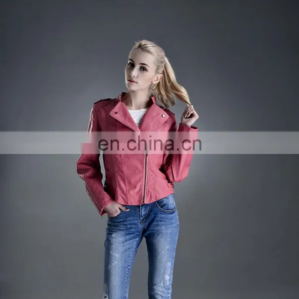 2017 New Arrival Winter Slim Fit Women Wear PU Leather Jacket