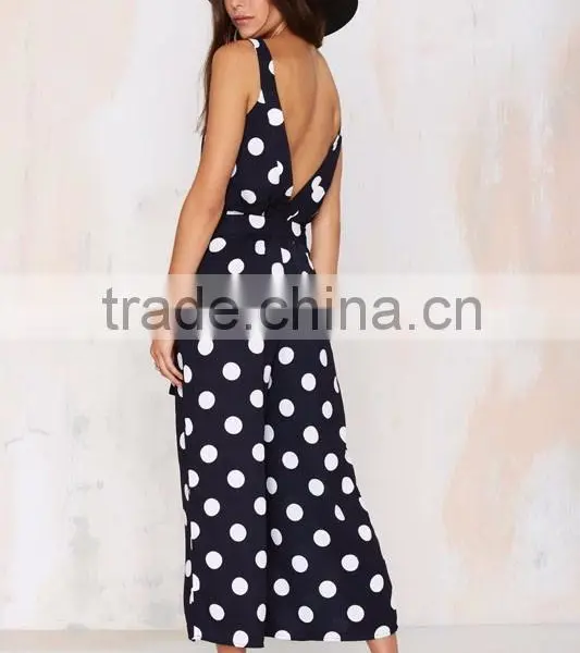 White Polka Dot Print Plunging V At Front And Back Crop Wide-leg Jumpsuit photo-4
