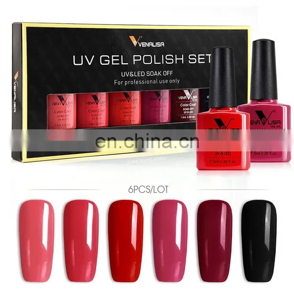 6 Bottles Set 7.5 ML Venalisa Soak Off UV Gel Nail Polish Basecoat Nail Art Color Gel Polish French Pink Make up Topcoat Gel Set photo-4