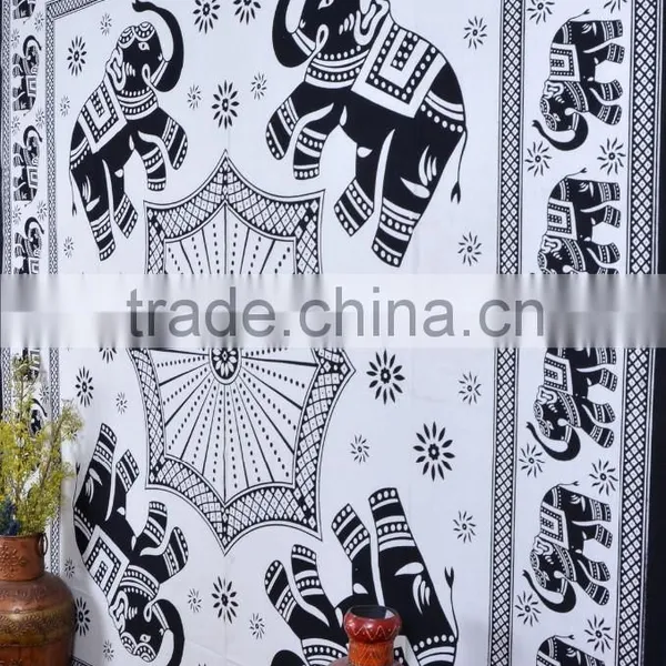 Indian Tapestry Cotton Black-White Mandala Elephants Vintage Wall Hanging Tapestries Throw Bedsheet photo-3