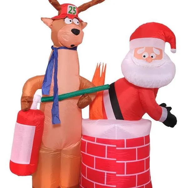 Grijoy Inflatables 5ft Christmas Inflatable Santa Stuck In Chimney